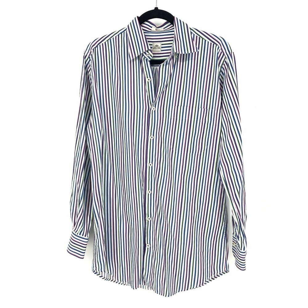 Peter Millar Mens Size Medium Striped Button Front Shirt Long Sleeve Multicolor
